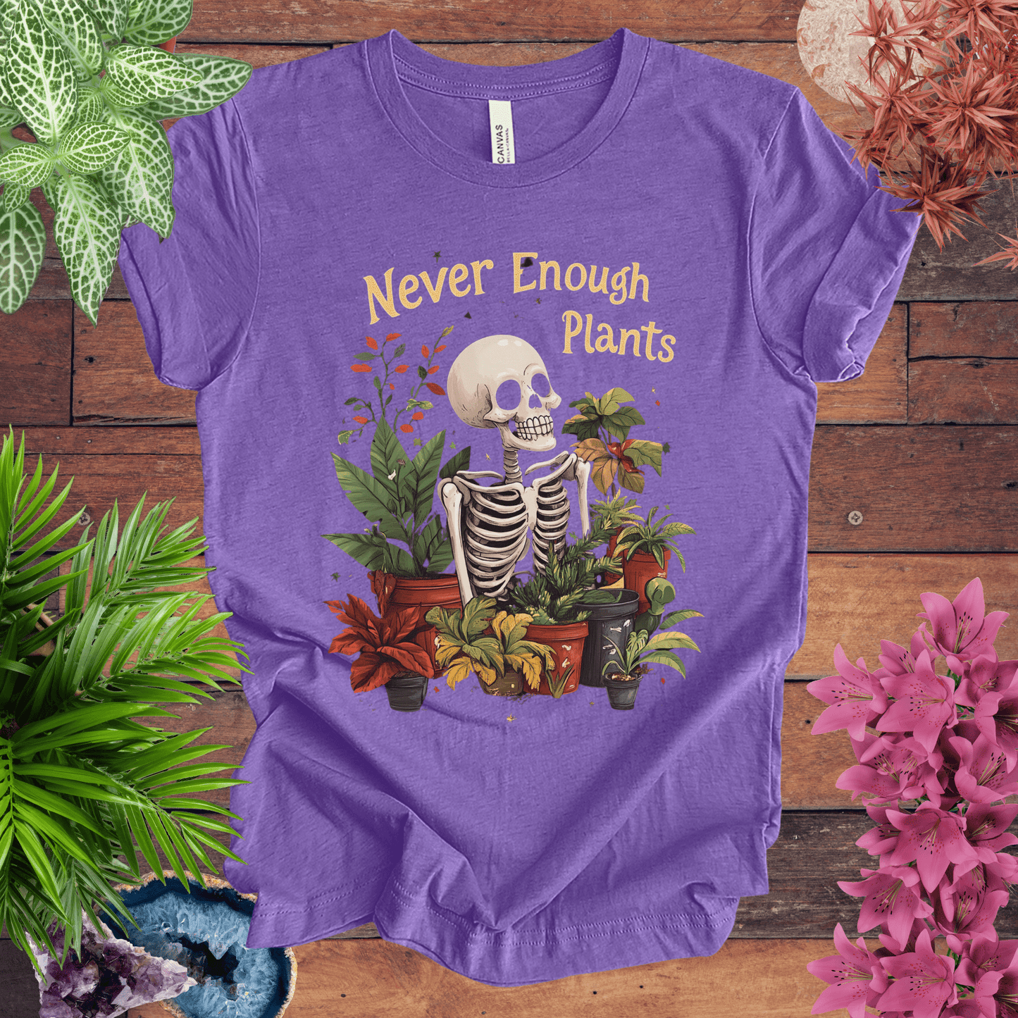 Printify T-Shirt Heather Team Purple / S Never Enough Plants Skeleton T-Shirt
