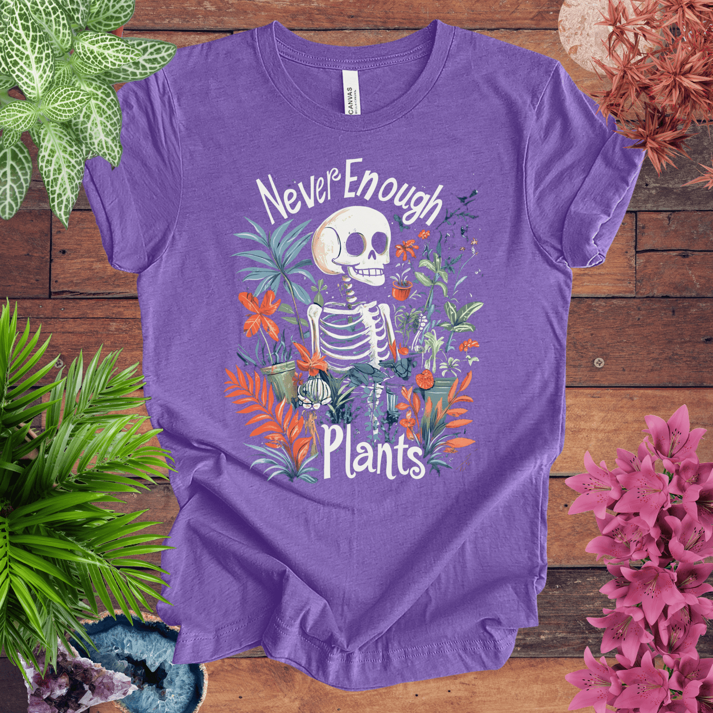 Printify T-Shirt Heather Team Purple / S Never Enough Plants Skeleton T-Shirt