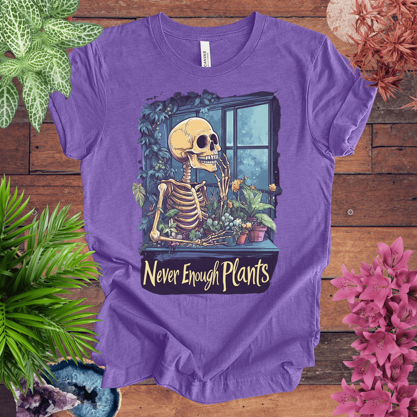Printify T-Shirt Heather Team Purple / S Never Enough Plants Skeleton T-Shirt