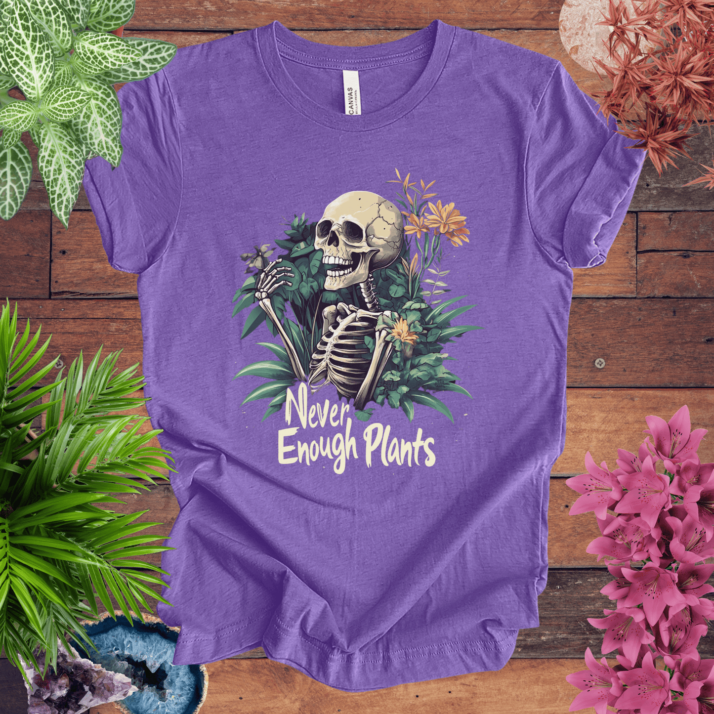 Printify T-Shirt Heather Team Purple / S Never Enough Plants Skeleton T-Shirt