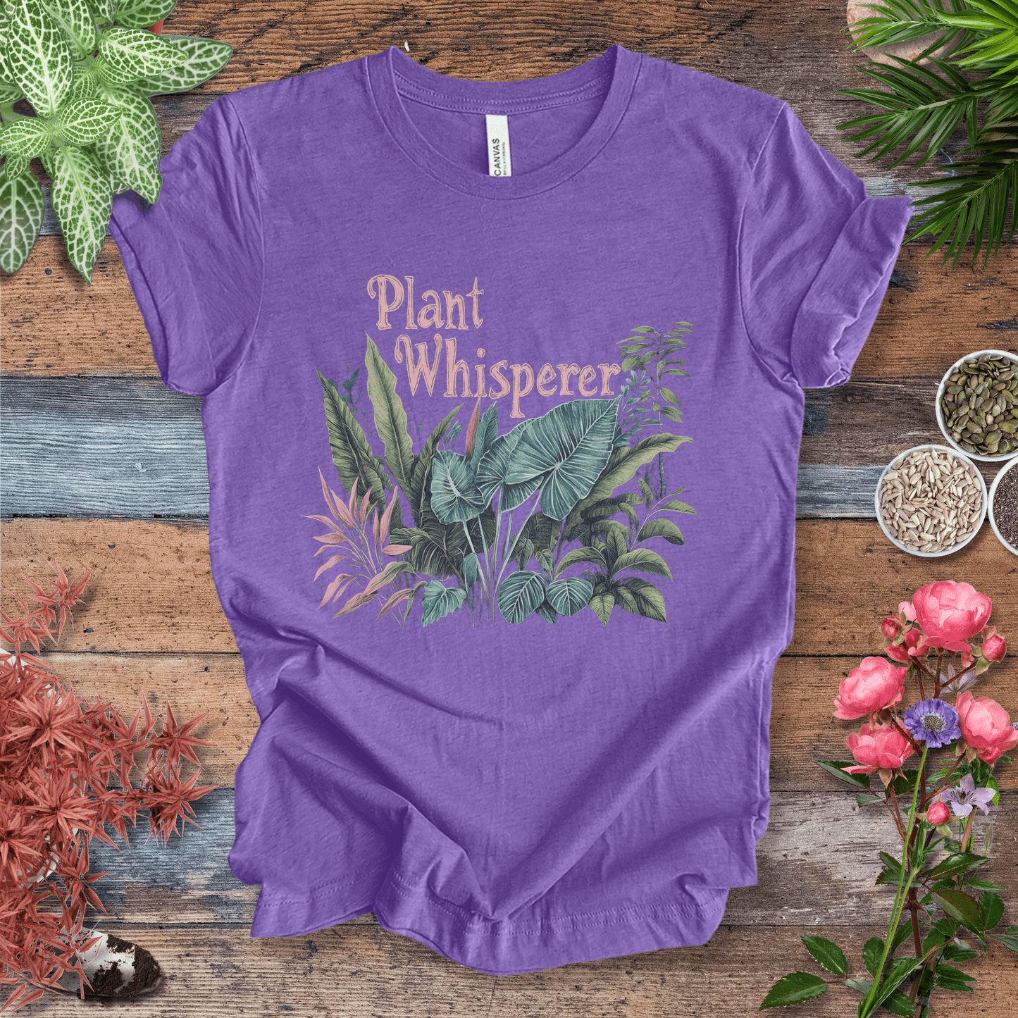 Printify T-Shirt Heather Team Purple / S Plant Whisperer Houseplant T-Shirt