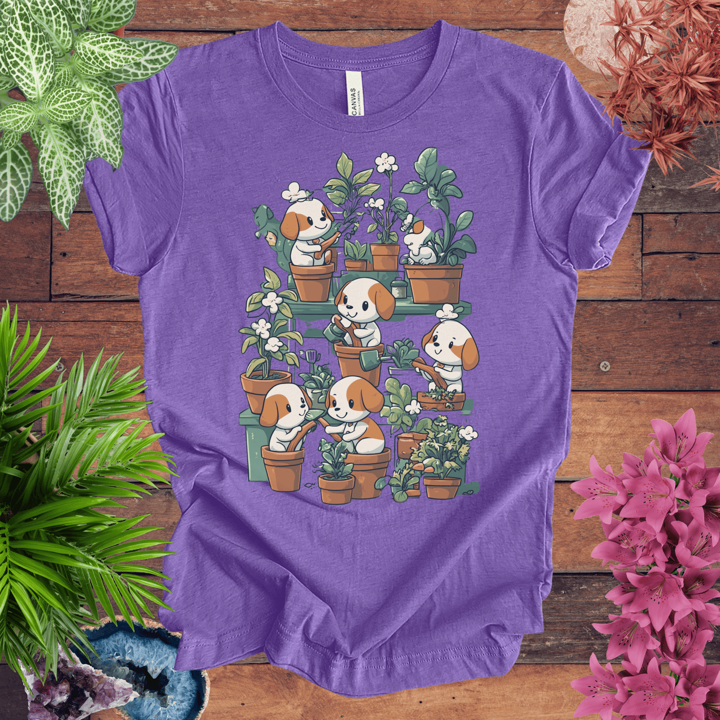 Printify T-Shirt Heather Team Purple / S Puppy Garden Gathering T-Shirt