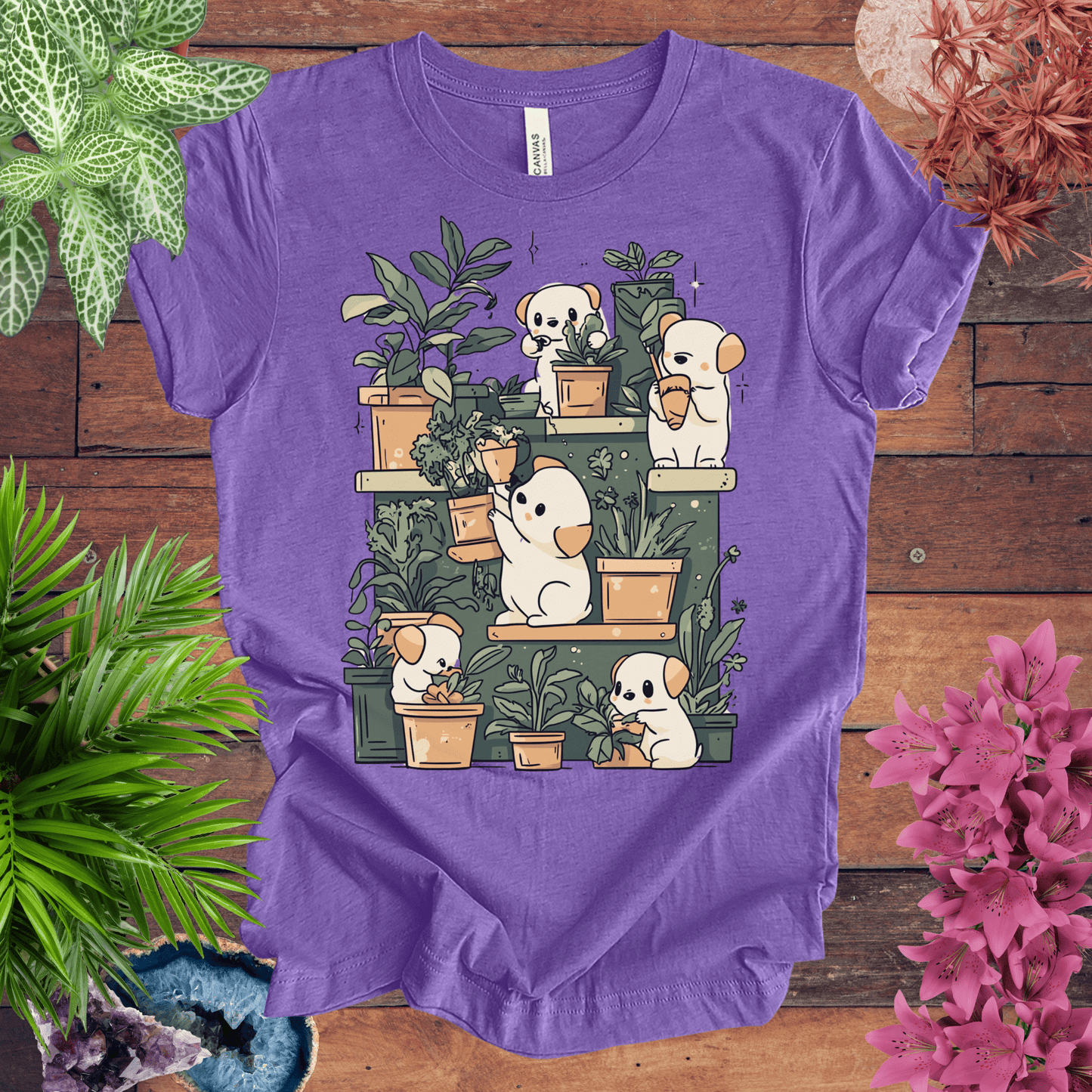 Printify T-Shirt Heather Team Purple / S Puppy Gardeners - Potting Party T-Shirt