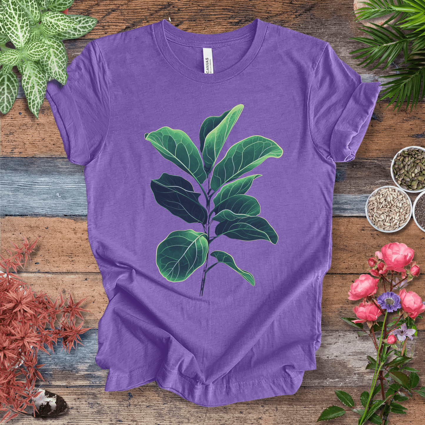 Printify T-Shirt Heather Team Purple / S Radiant Fiddle Leaf Glow T-Shirt