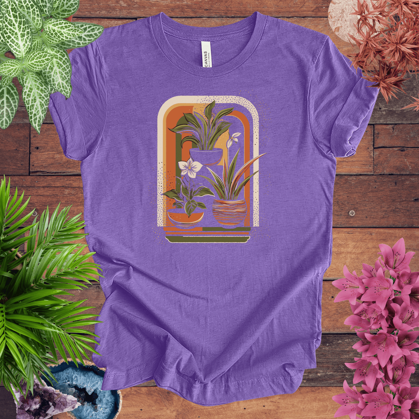 Printify T-Shirt Heather Team Purple / S Retro Houseplants Waves T-Shirt
