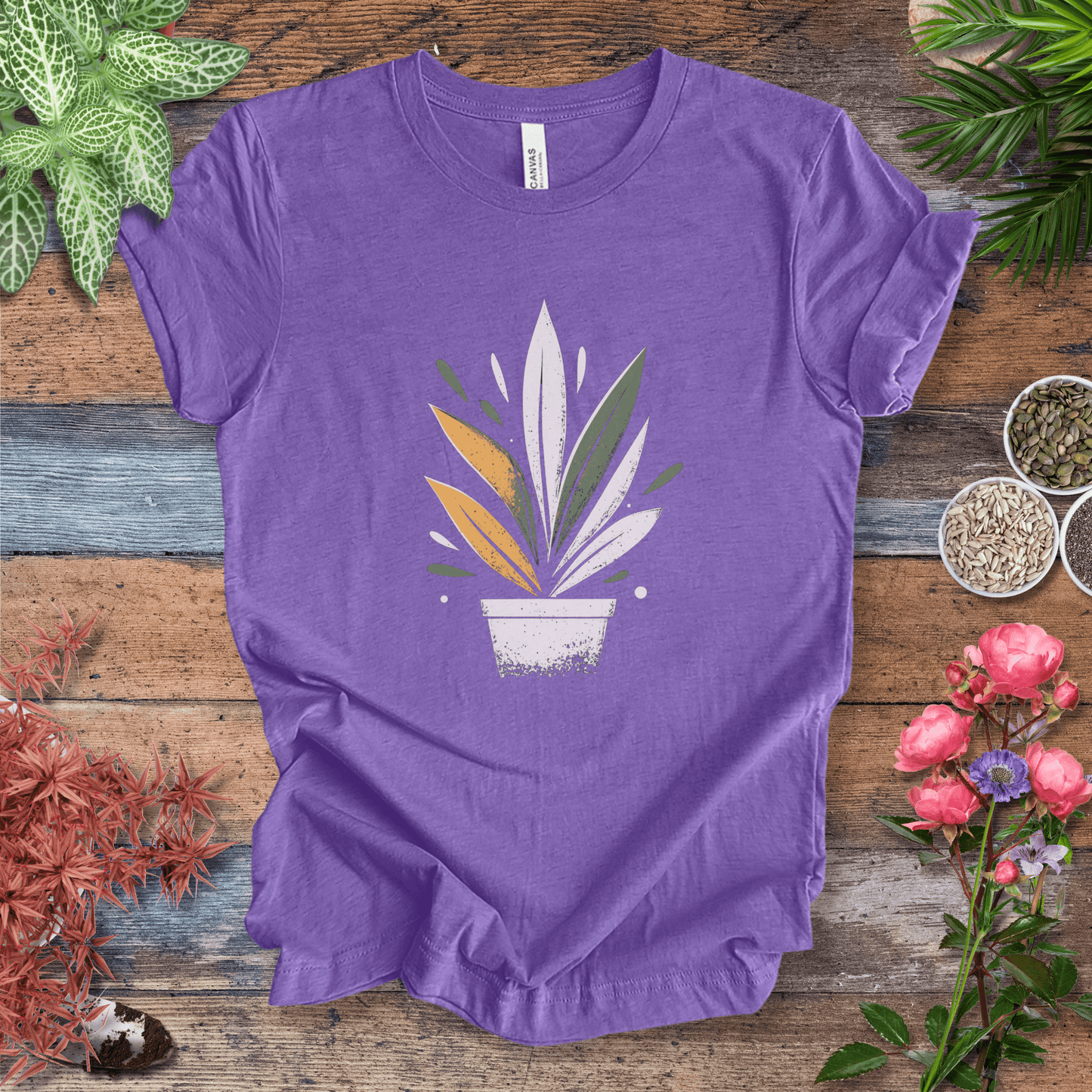 Printify T-Shirt Heather Team Purple / S Retro Potted Plant T-Shirt