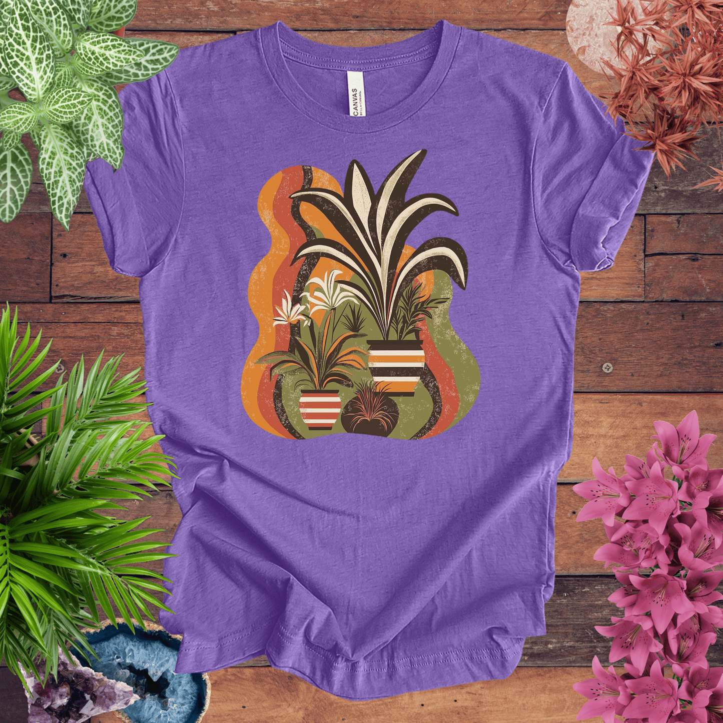 Printify T-Shirt Heather Team Purple / S Retro Tropical Plant Waves T-Shirt