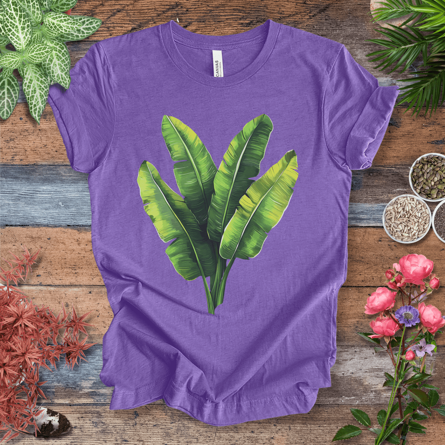 Printify T-Shirt Heather Team Purple / S Tropical Banana Leaves T-Shirt