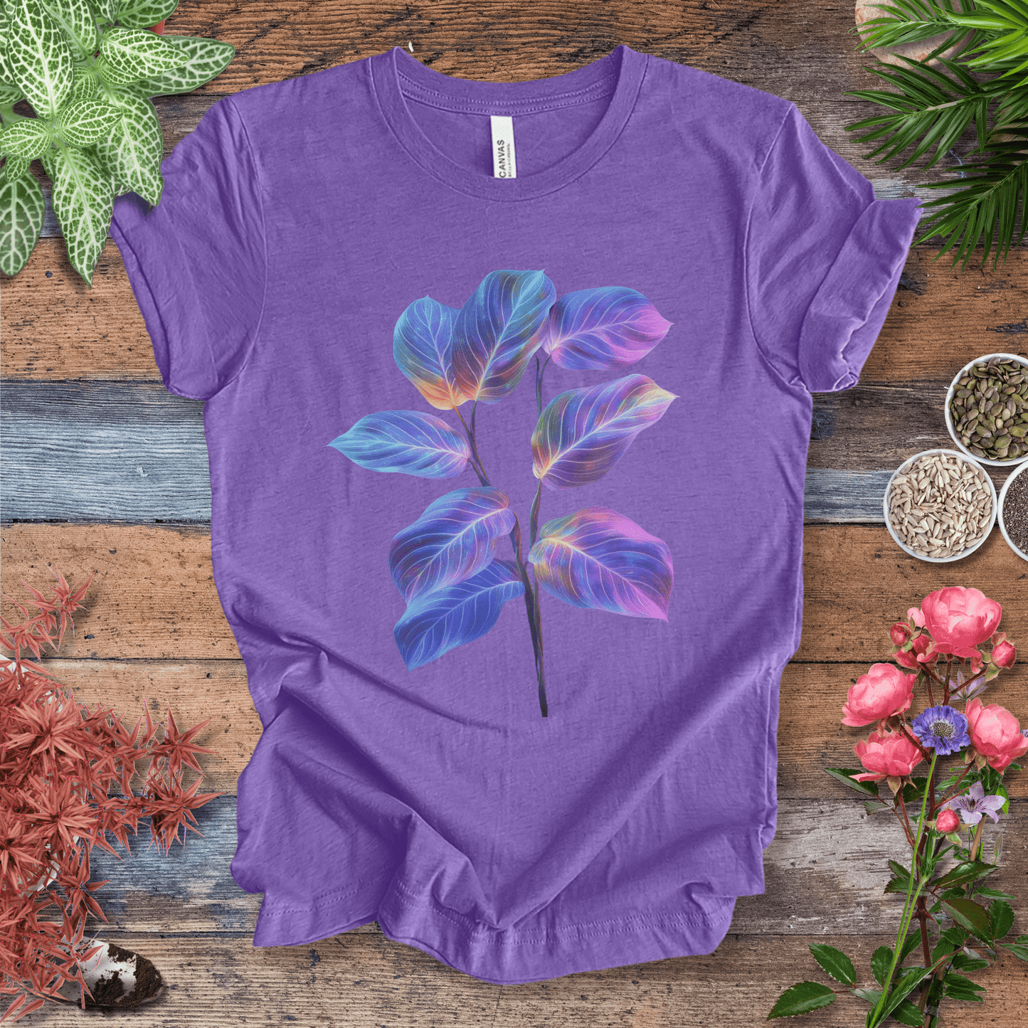 Printify T-Shirt Heather Team Purple / S Tropical Sunset Gradient Leaf T-Shirt