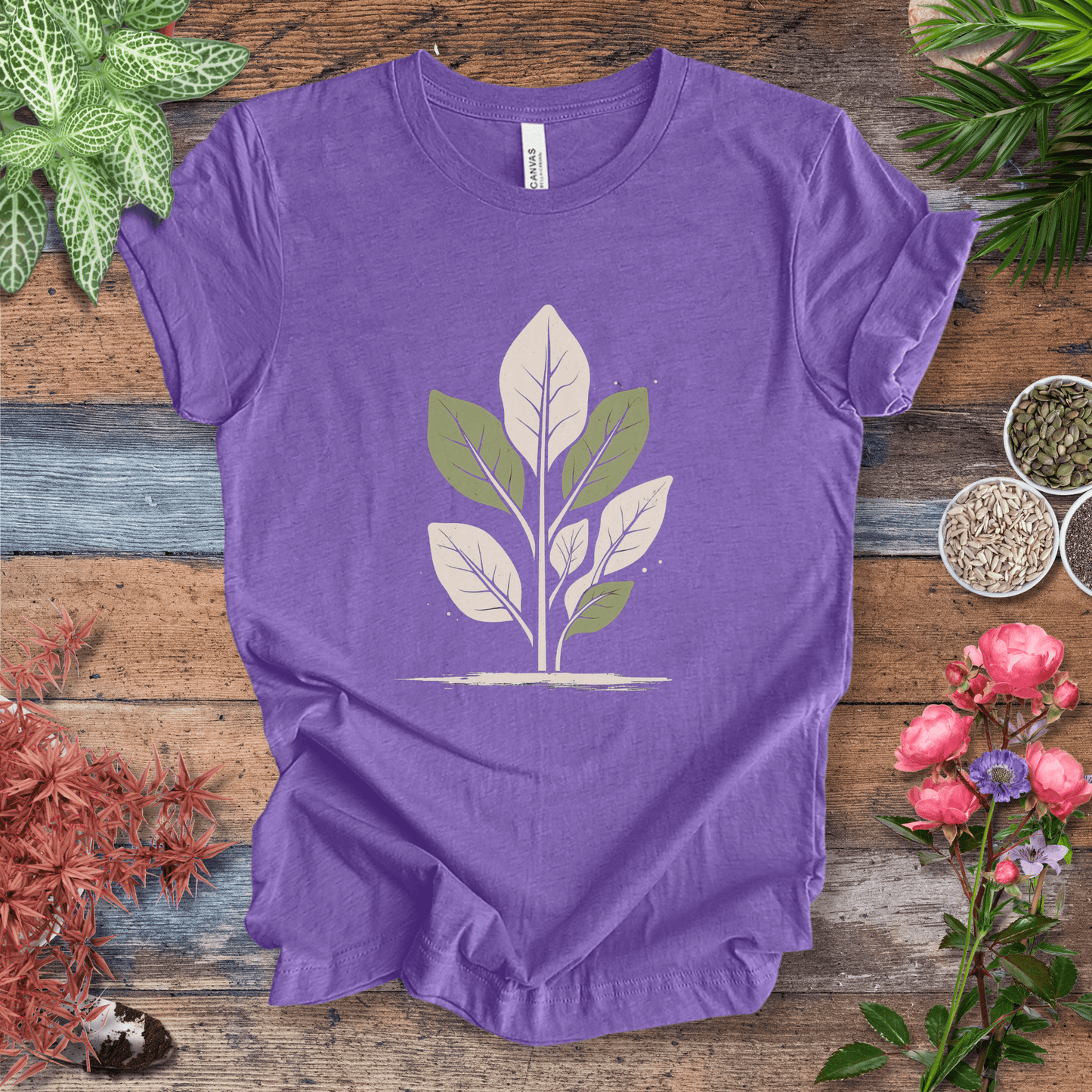 Printify T-Shirt Heather Team Purple / S Vintage Minimalist Fiddle Leaf T-Shirt