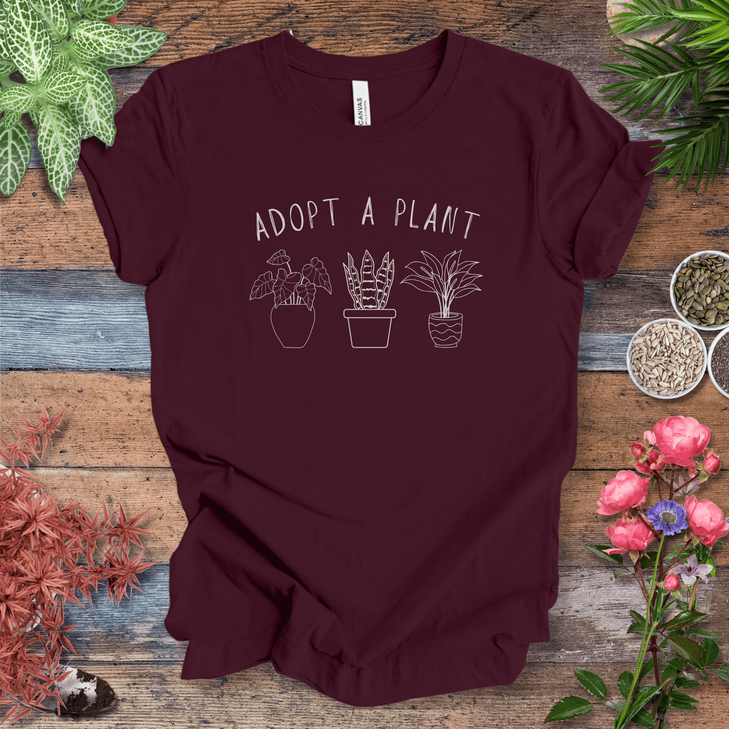 Printify T-Shirt Maroon / S Adopt A Plant T-Shirt