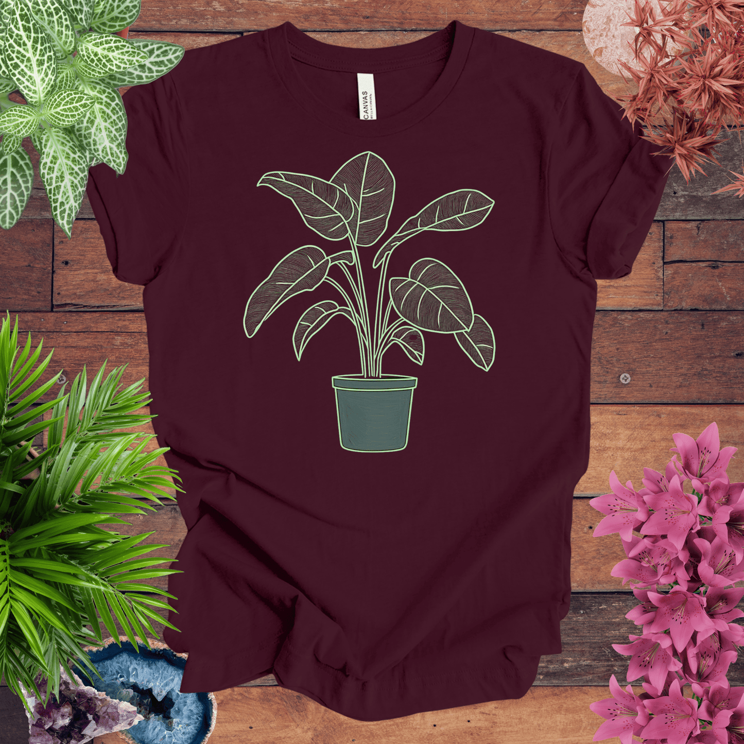 Printify T-Shirt Maroon / S Bird of Paradise Plant Outline T-Shirt