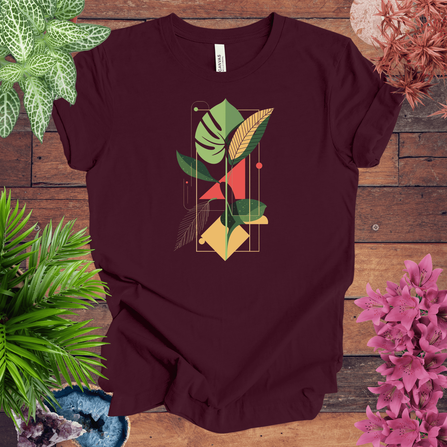 Printify T-Shirt Maroon / S Botanical Houseplant Retro T-Shirt