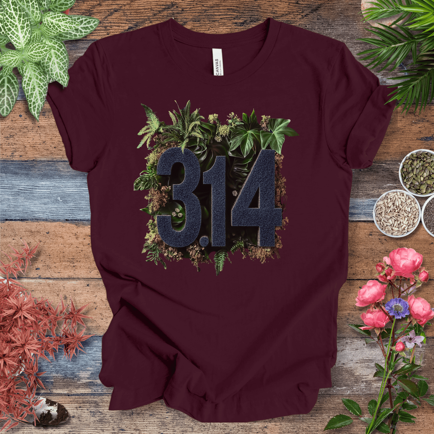 Printify T-Shirt Maroon / S Botanical Pi Day T-Shirt