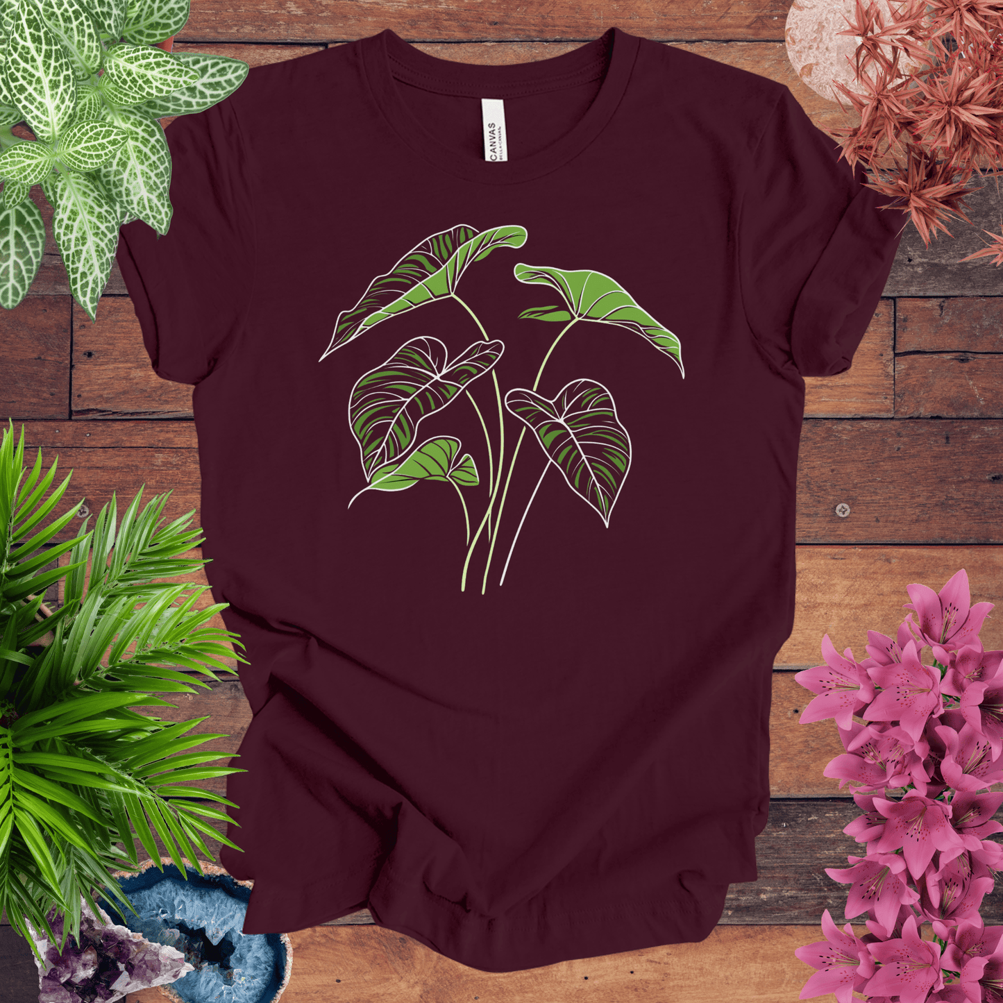 Printify T-Shirt Maroon / S Elephant Ear Plant Art T-Shirt