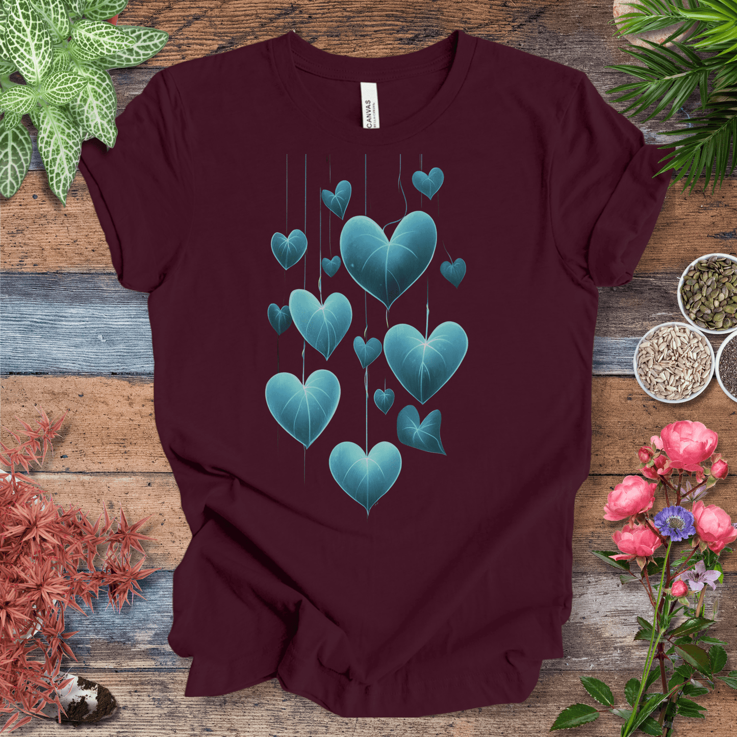 Printify T-Shirt Maroon / S Glowing Heartleaf Philodendron Plant Lover T-Shirt