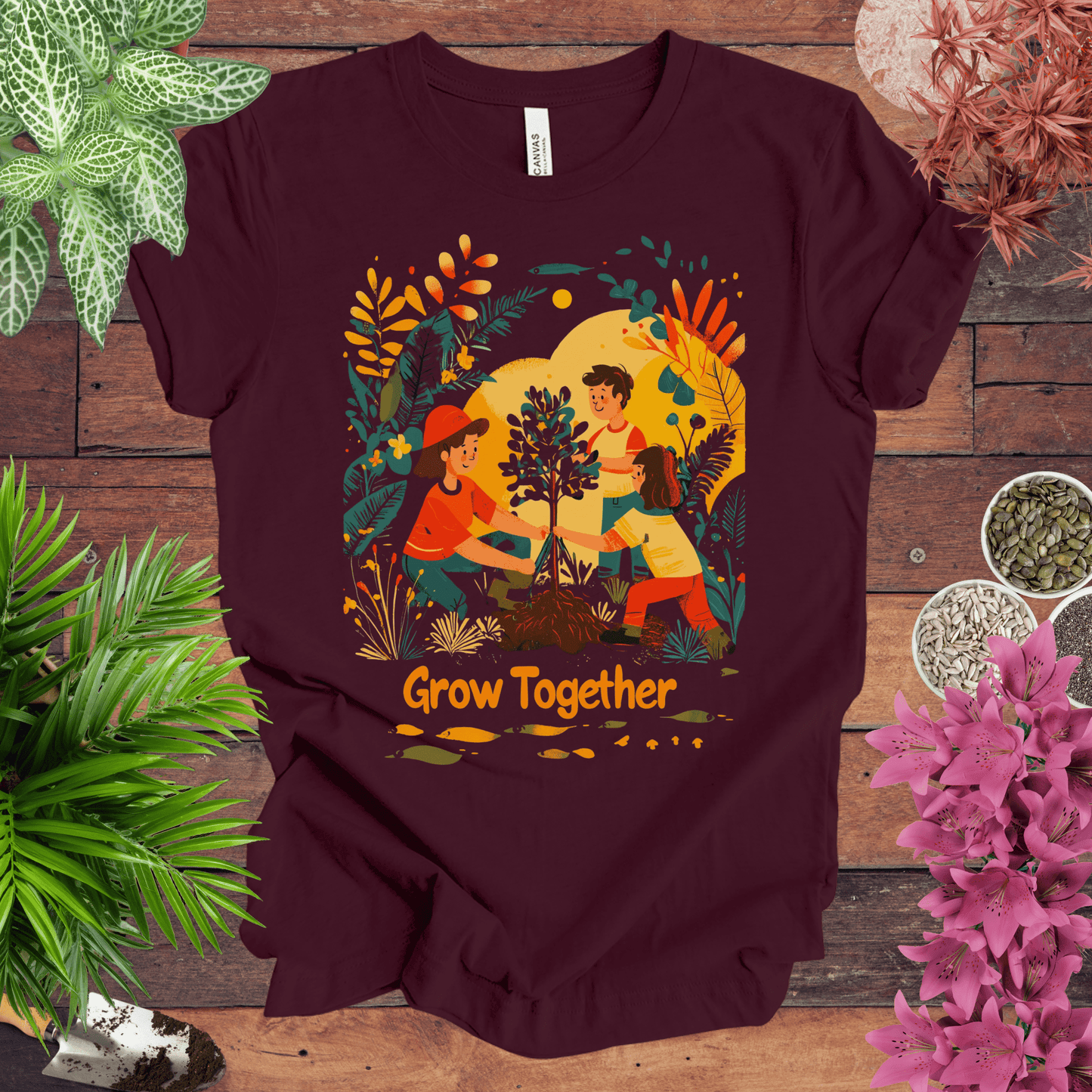 Printify T-Shirt Maroon / S Grow Together T-Shirt