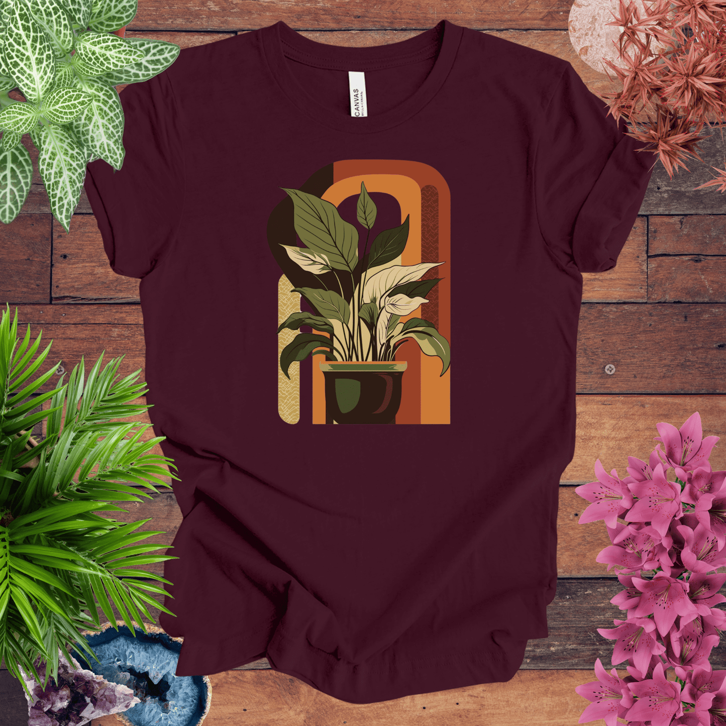 Printify T-Shirt Maroon / S Houseplants Retro Waves T-Shirt