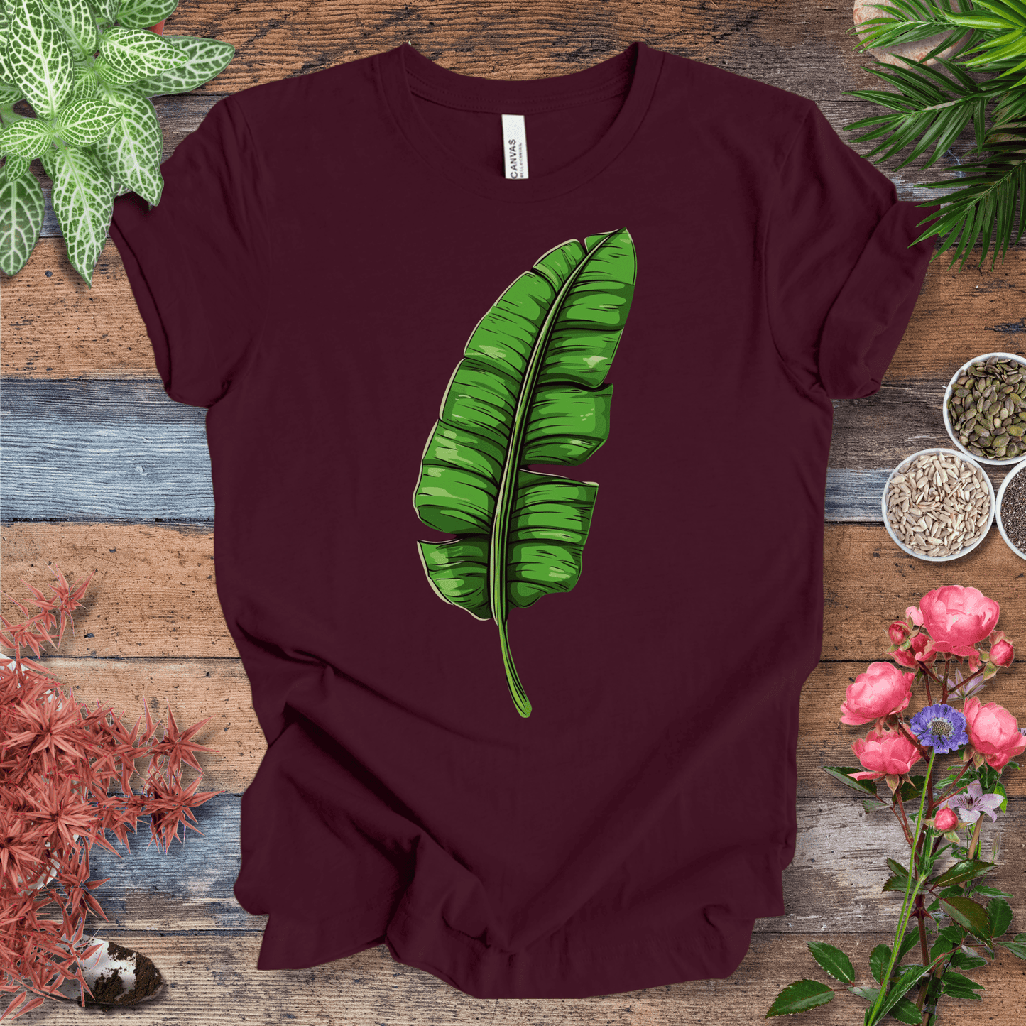 Printify T-Shirt Maroon / S Minimalist Banana Leaf T-Shirt