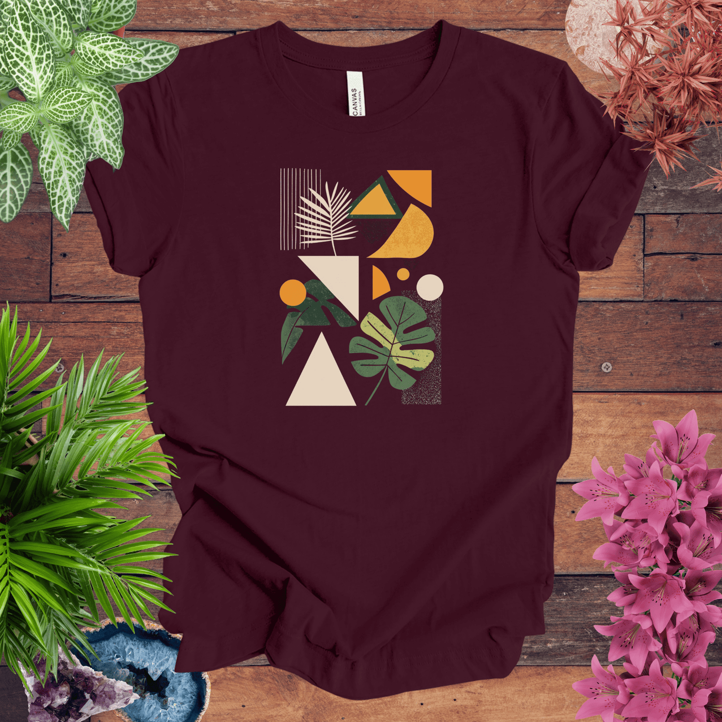 Printify T-Shirt Maroon / S Modern Botanical Houseplant T-Shirt