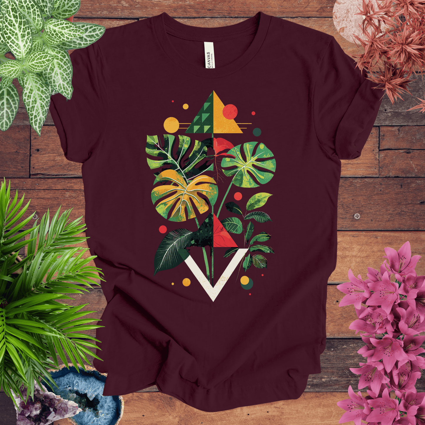 Printify T-Shirt Maroon / S Modern Monstera Deliciosa Houseplant T-Shirt