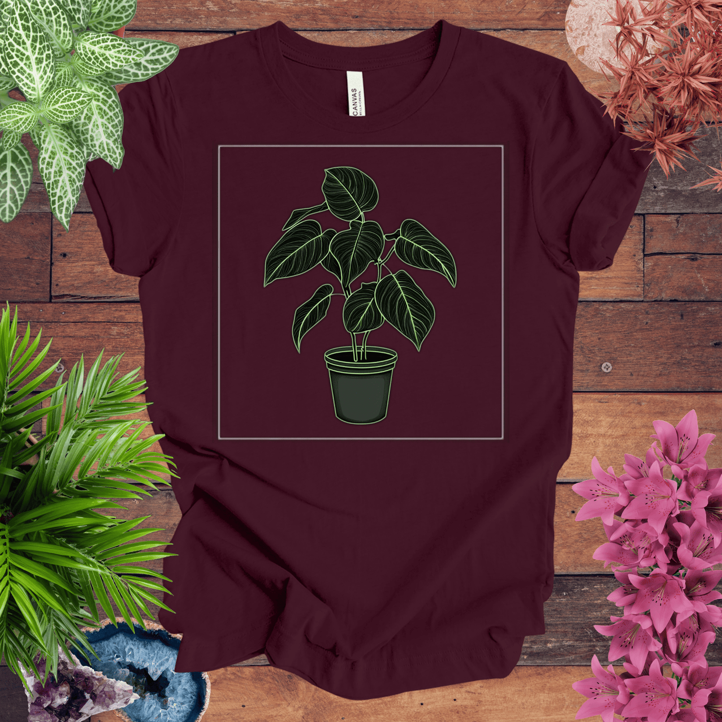 Printify T-Shirt Maroon / S Monstera Plant Outline T-Shirt
