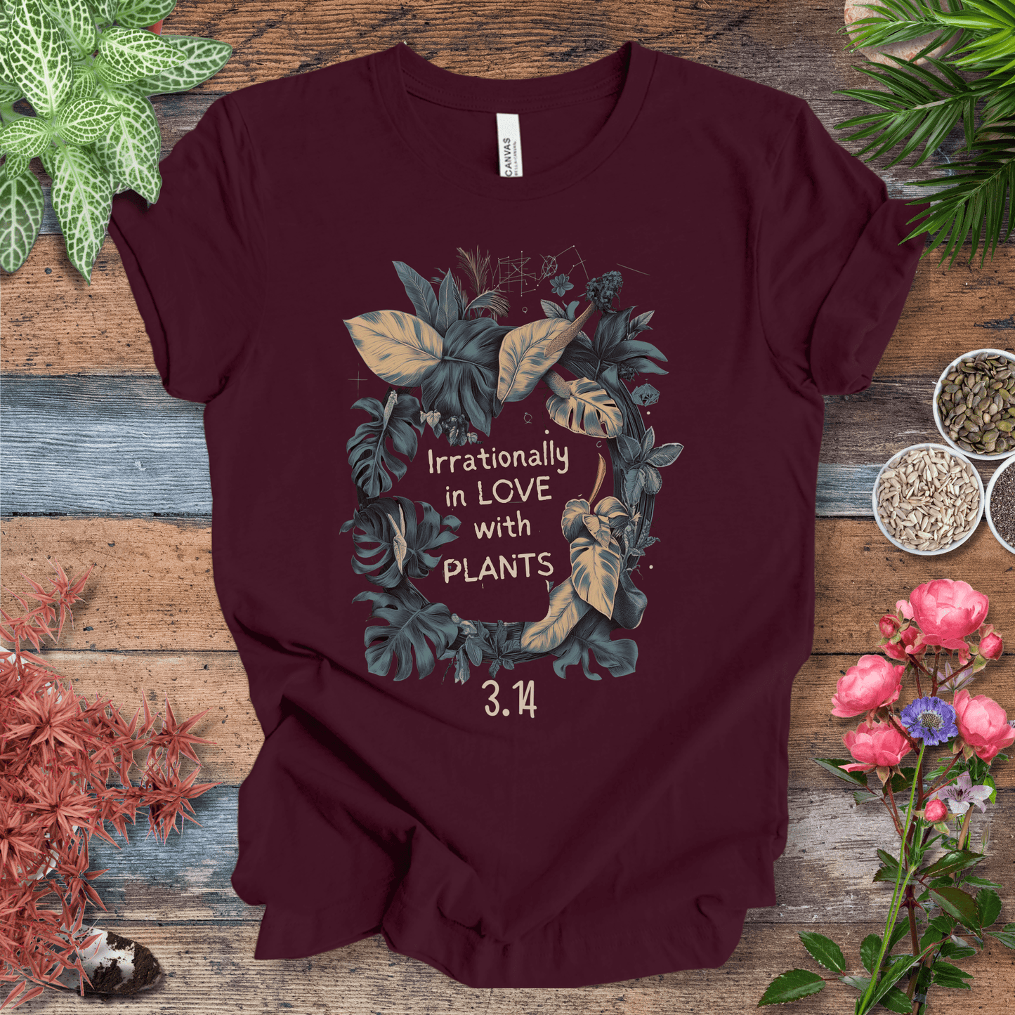 Printify T-Shirt Maroon / S Pi Day Plant Lover T-Shirt