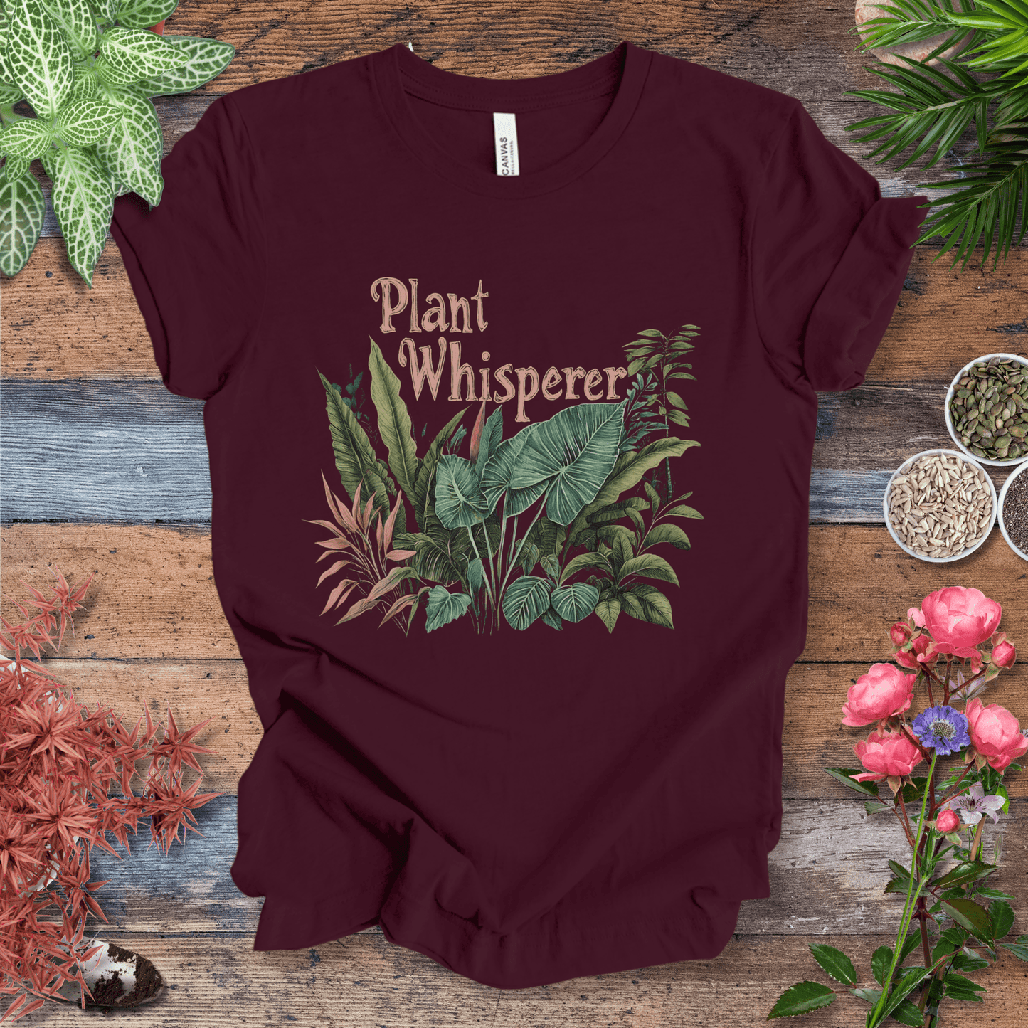 Printify T-Shirt Maroon / S Plant Whisperer Houseplant T-Shirt