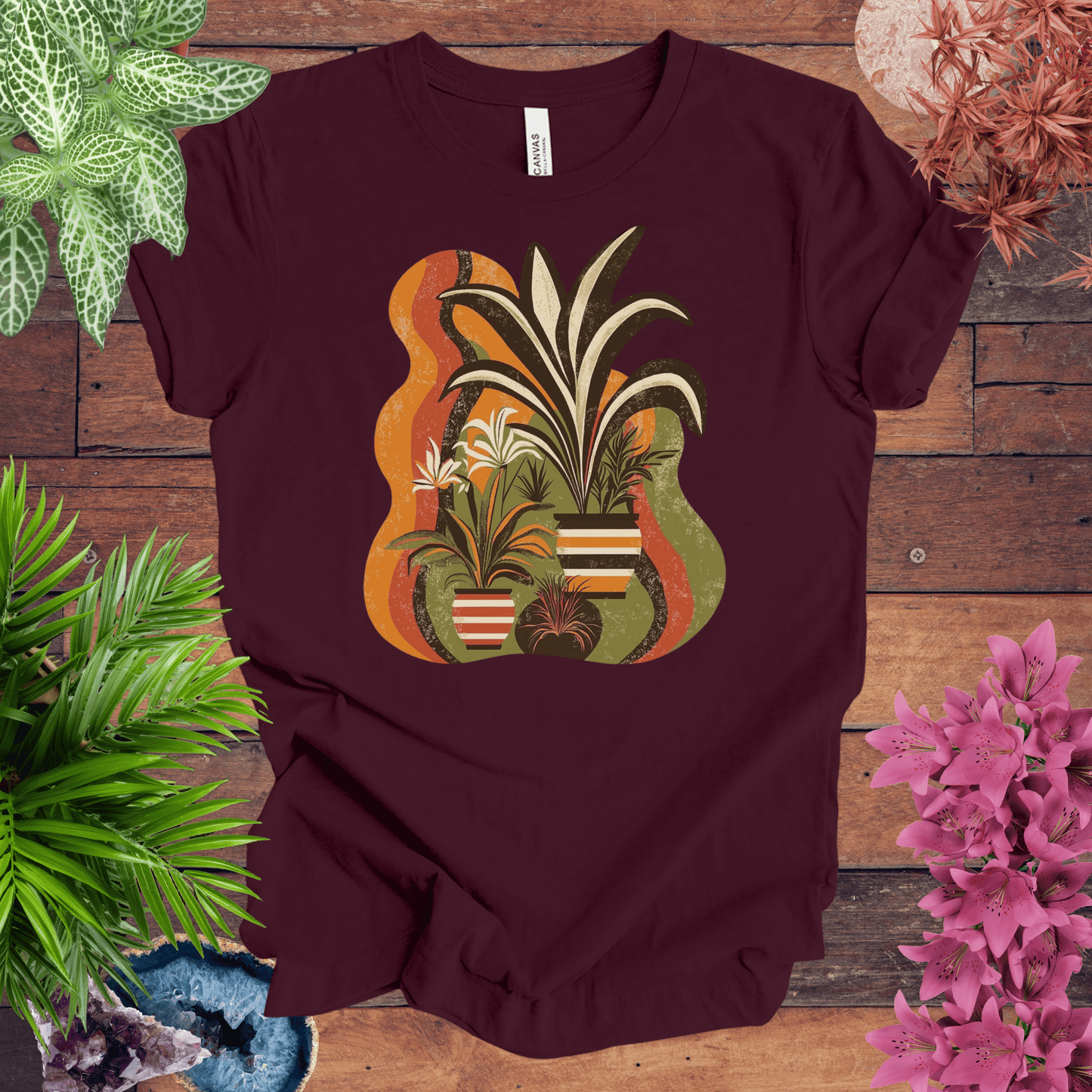 Printify T-Shirt Maroon / S Retro Tropical Plant Waves T-Shirt