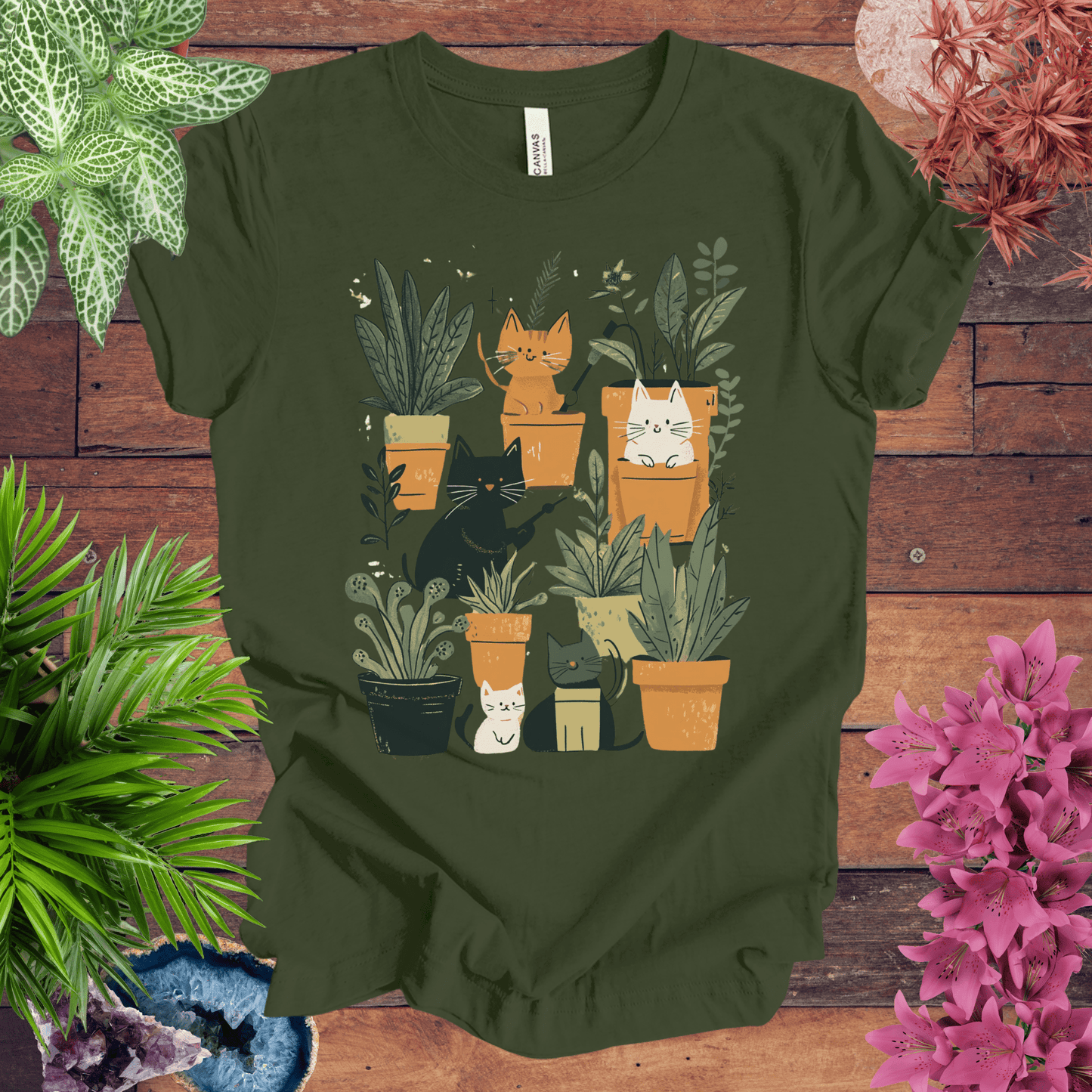 Printify T-Shirt Military Green / S Feline Green Thumb T-Shirt