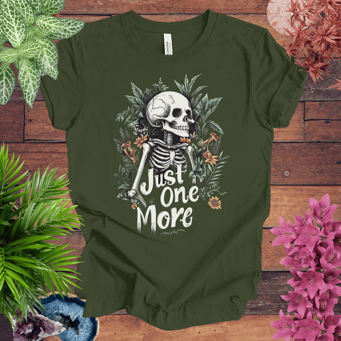 Printify T-Shirt Military Green / S Just One More Plant Skeleton T-Shirt