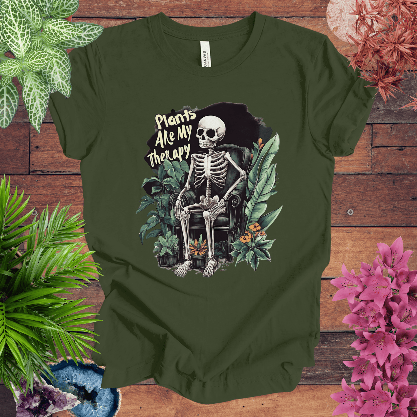 Printify T-Shirt Military Green / S Plants Are My Therapy T-Shirt