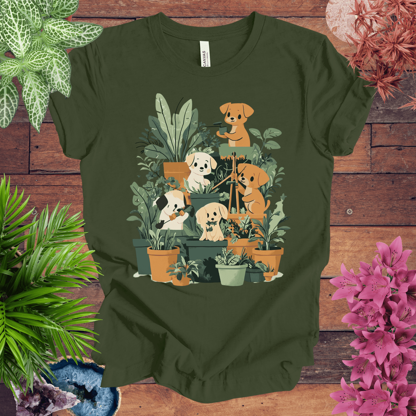 Printify T-Shirt Military Green / S Puppy Plant Squad T-Shirt