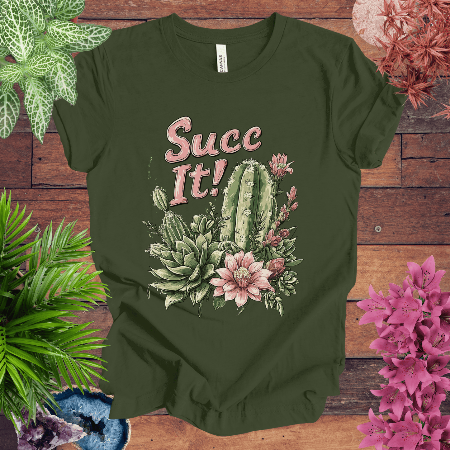 Printify T-Shirt Military Green / S Succ It! - Cactus Lover T-Shirt