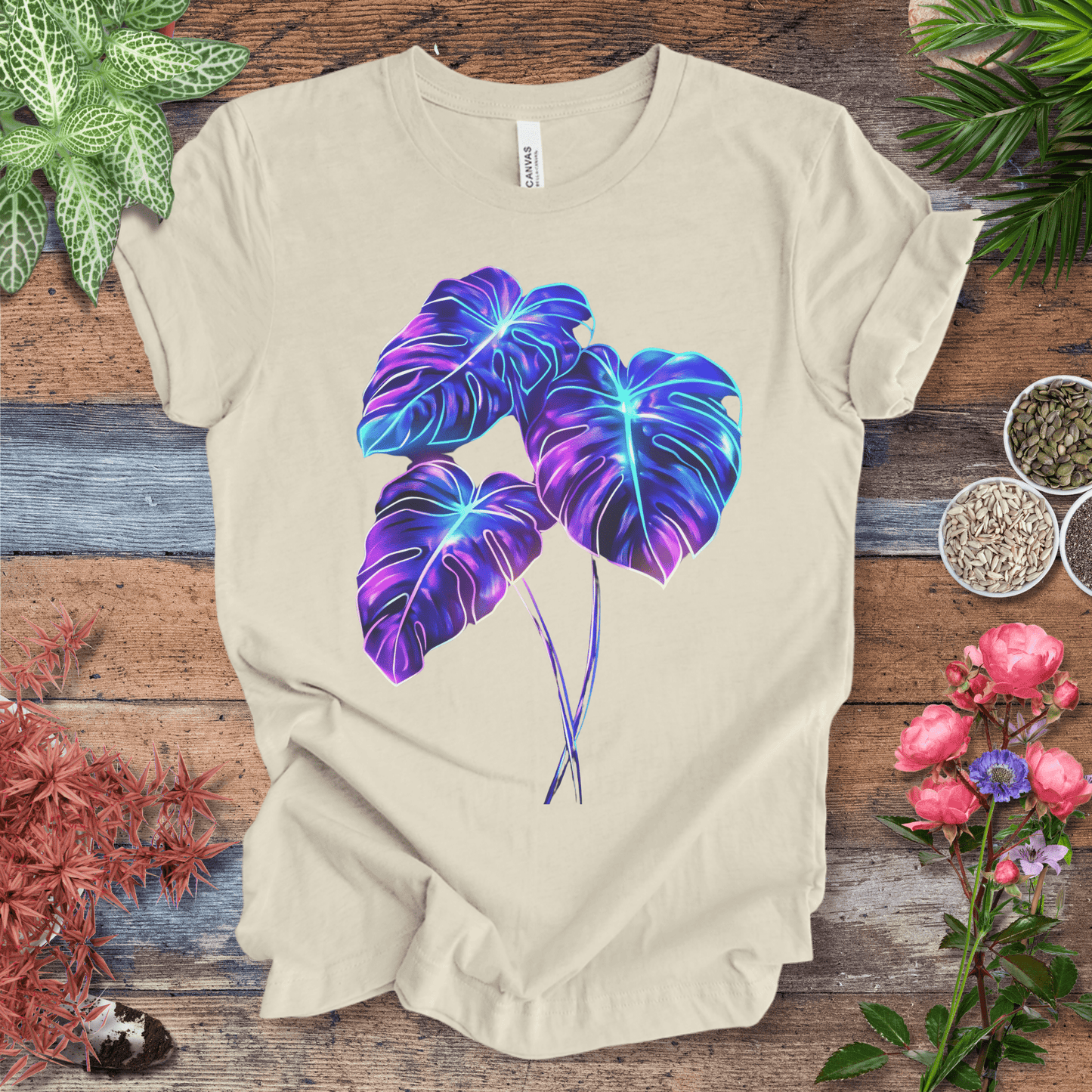 Printify T-Shirt Natural / S Bioluminescent Monstera Jungle Plant Lover Aesthetic T-Shirt