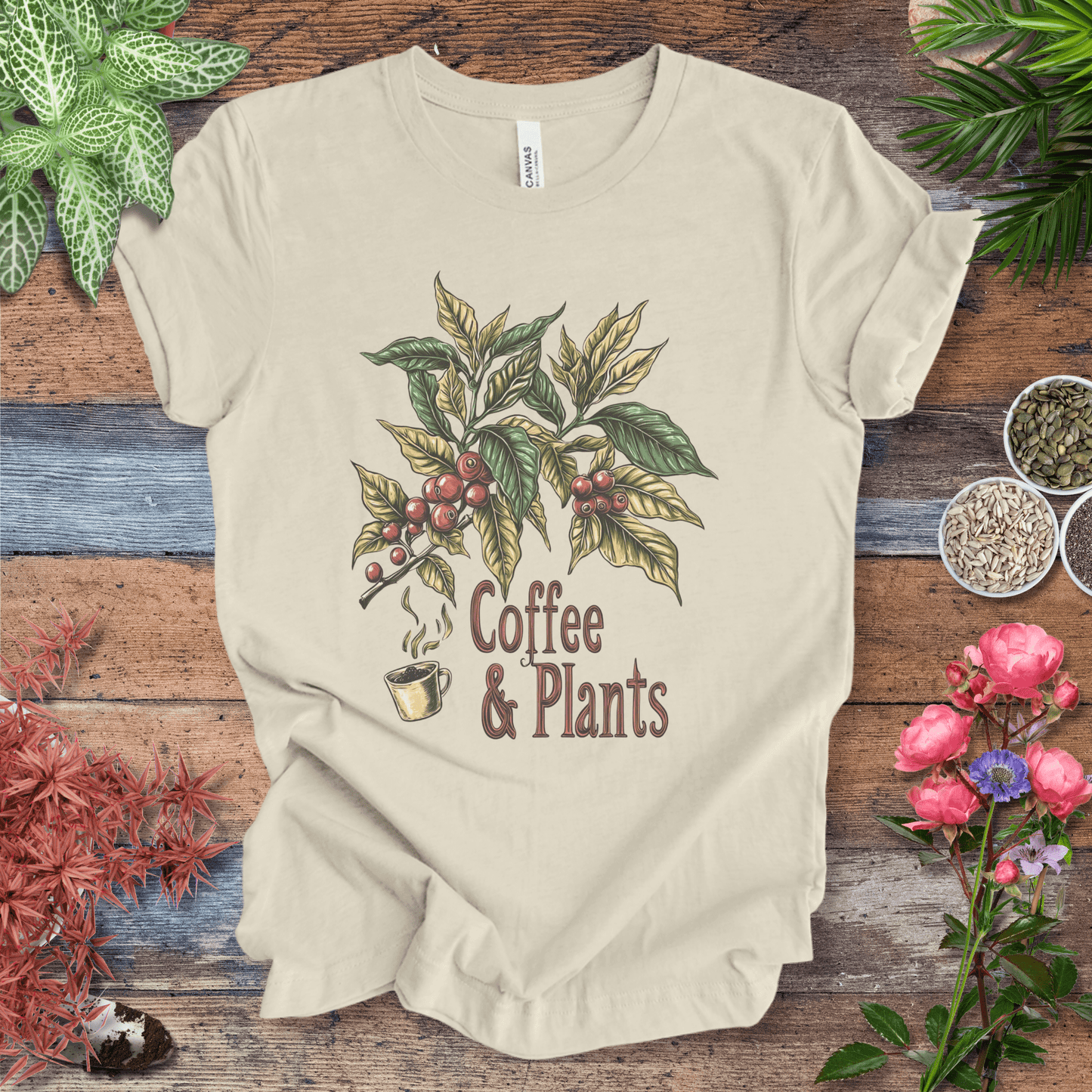 Printify T-Shirt Natural / S Coffee & Plants Botanical T-Shirt