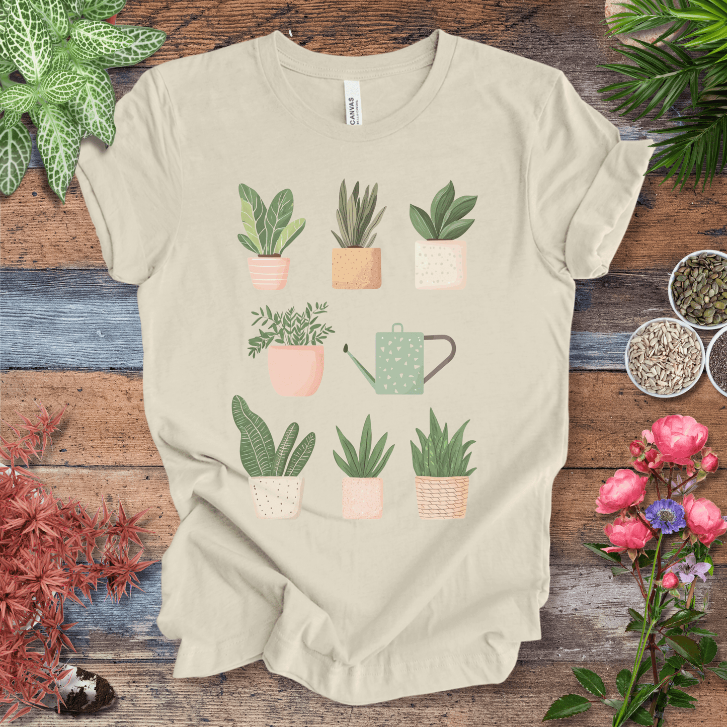 Printify T-Shirt Natural / S Cute Potted Plant Collection Minimalist T-Shirt