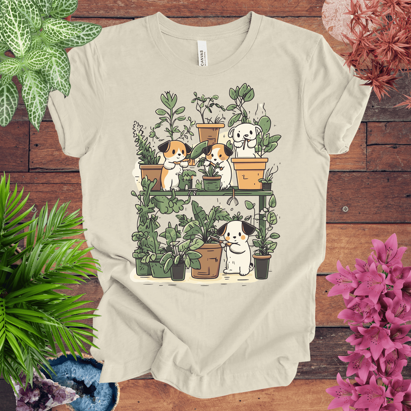 Printify T-Shirt Natural / S Green Paws - Puppy Plant Care T-Shirt