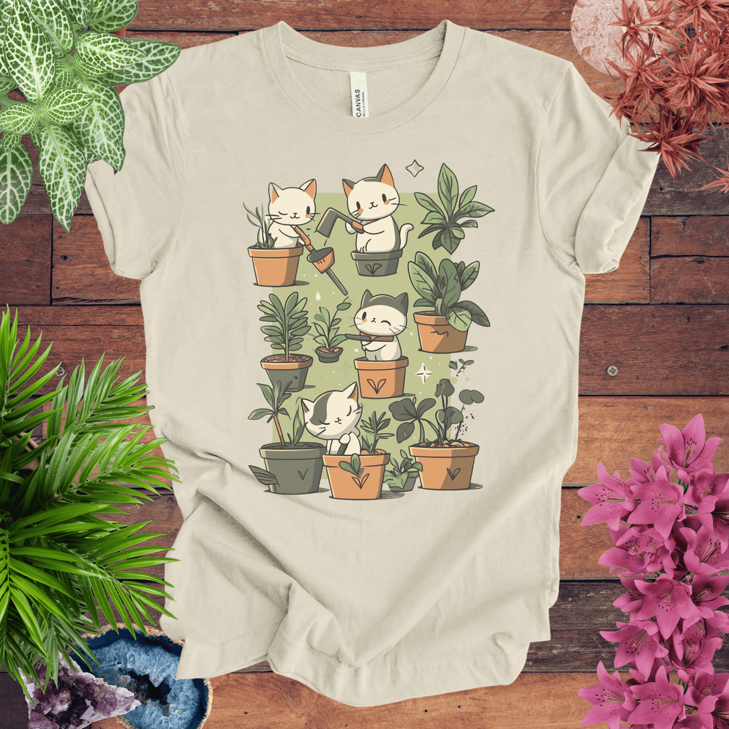 Printify T-Shirt Natural / S Kittens in the Garden T-Shirt