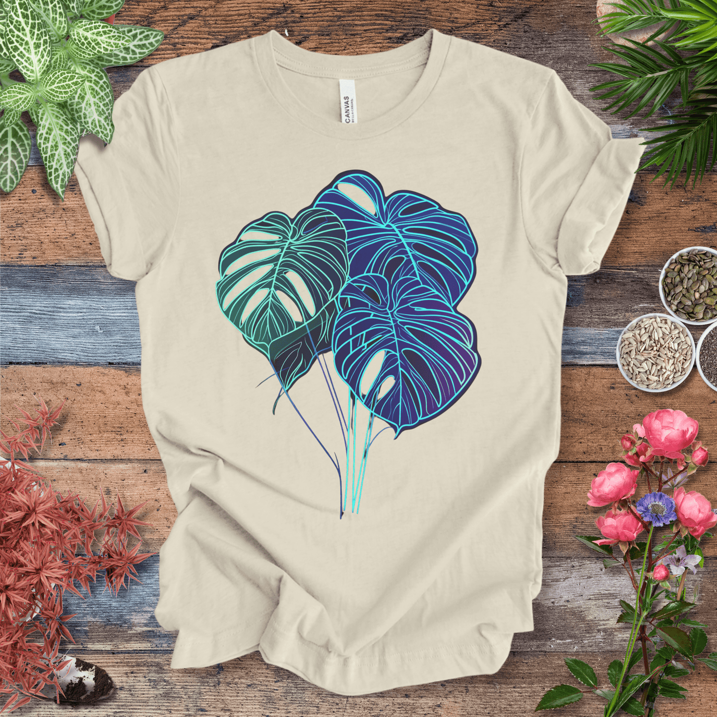 Printify T-Shirt Natural / S Neon Monstera Leaf Glow in the Dark Botanical T-Shirt