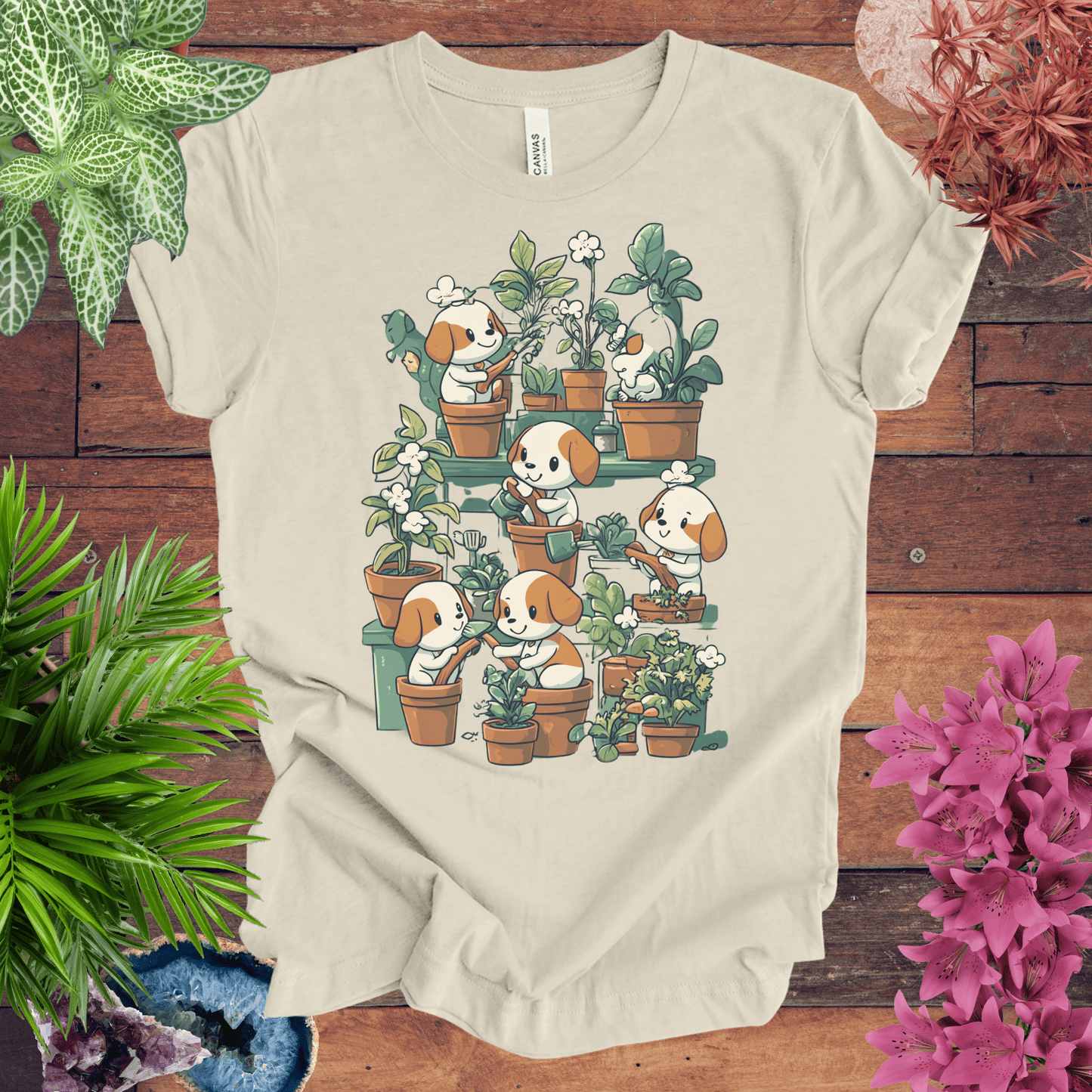 Printify T-Shirt Natural / S Puppy Garden Gathering T-Shirt