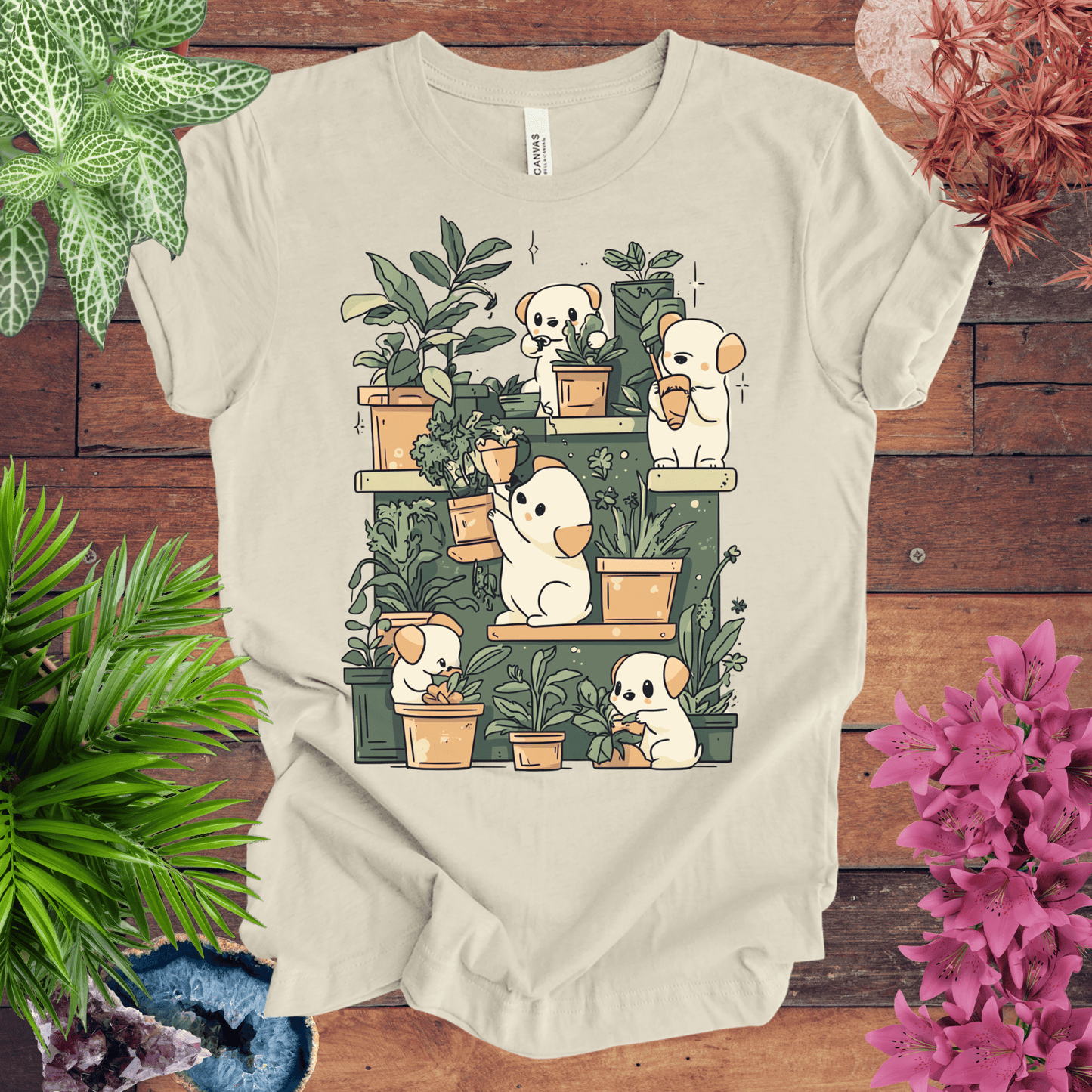 Printify T-Shirt Natural / S Puppy Gardeners - Potting Party T-Shirt