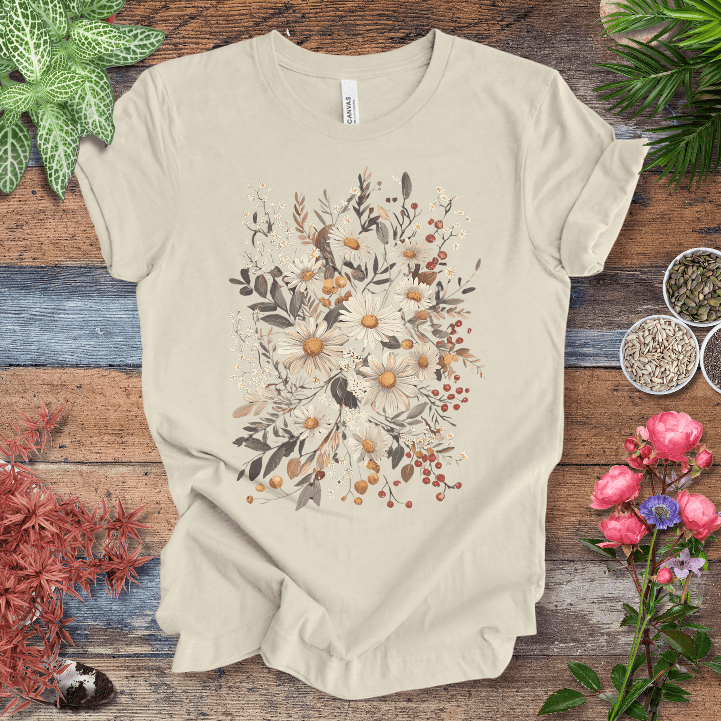 Printify T-Shirt Natural / S Rustic Daisy Bouquet Vintage T-Shirt