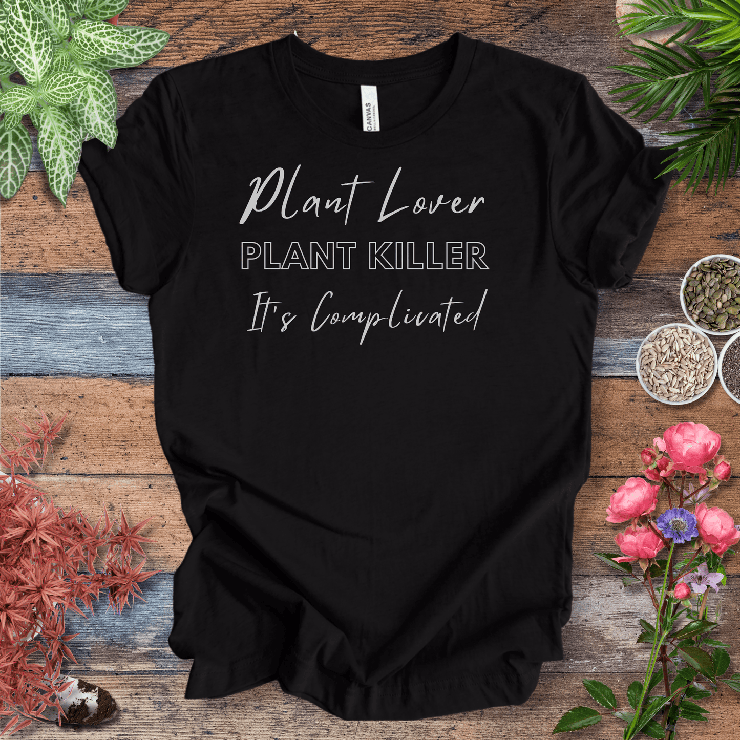 Printify T-Shirt Plant Lover, Plant Killer, It’s Complicated | Eco-Friendly Tee