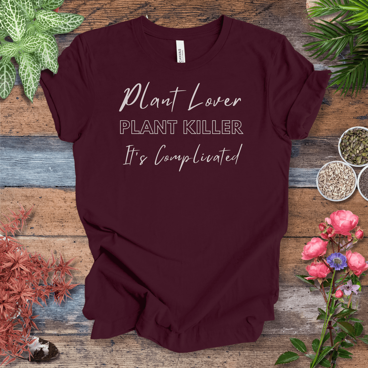 Printify T-Shirt Plant Lover, Plant Killer, It’s Complicated | Eco-Friendly Tee