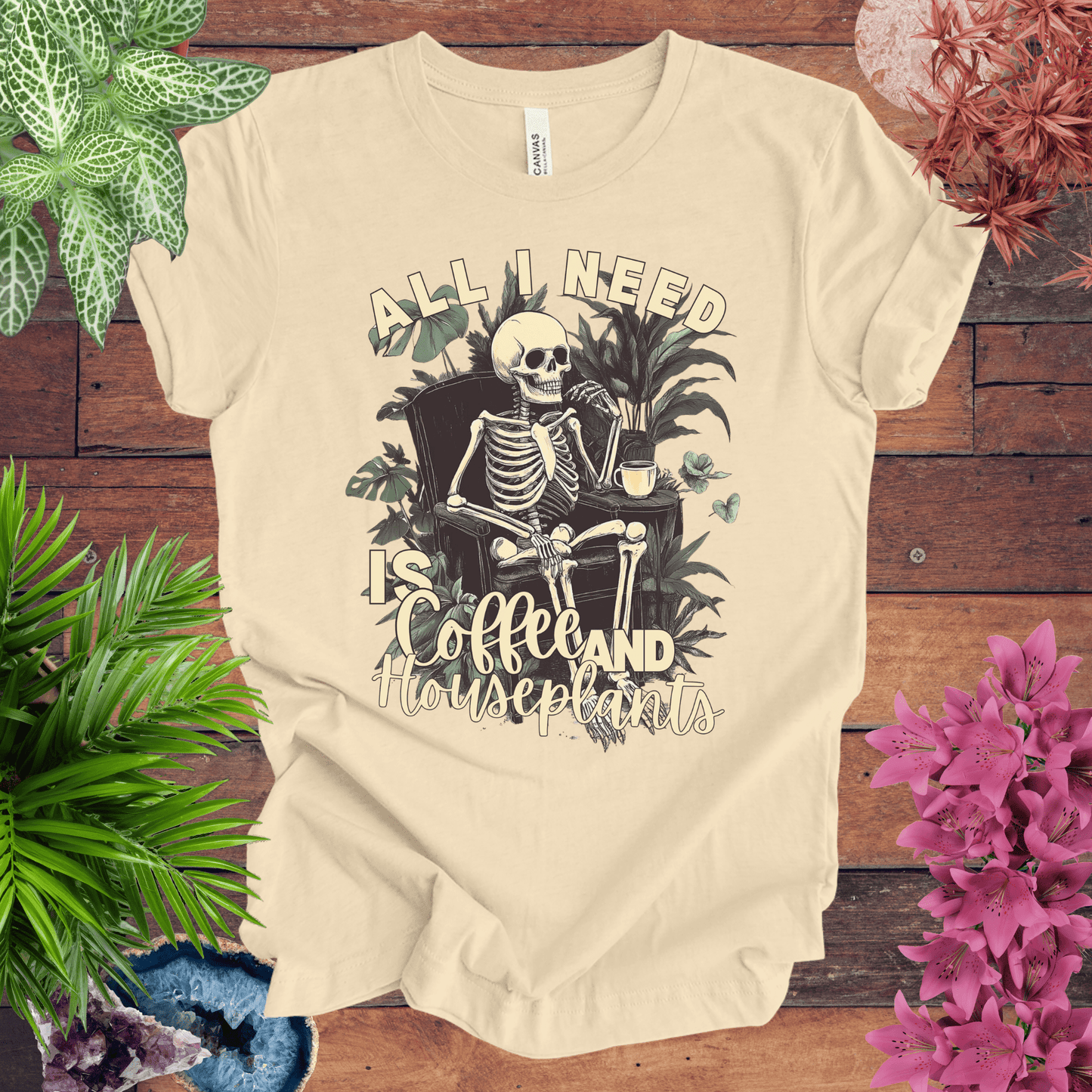 Printify T-Shirt Soft Cream / S All I Need Is Coffee and Houseplants T-Shirt