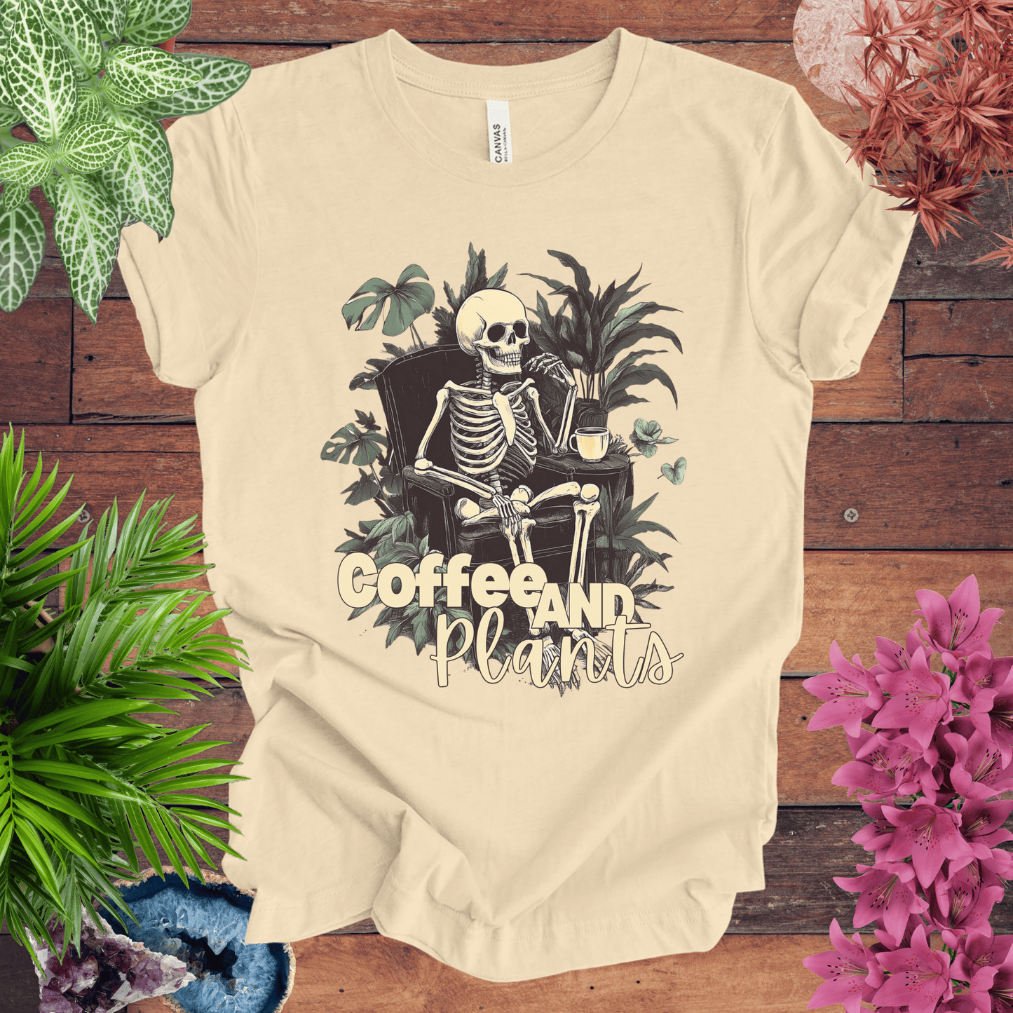 Printify T-Shirt Soft Cream / S Coffee and Plants Skeleton T-Shirt