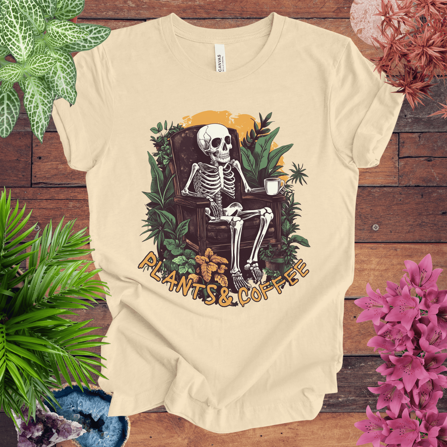 Printify T-Shirt Soft Cream / S Plants & Coffee Skeleton T-Shirt