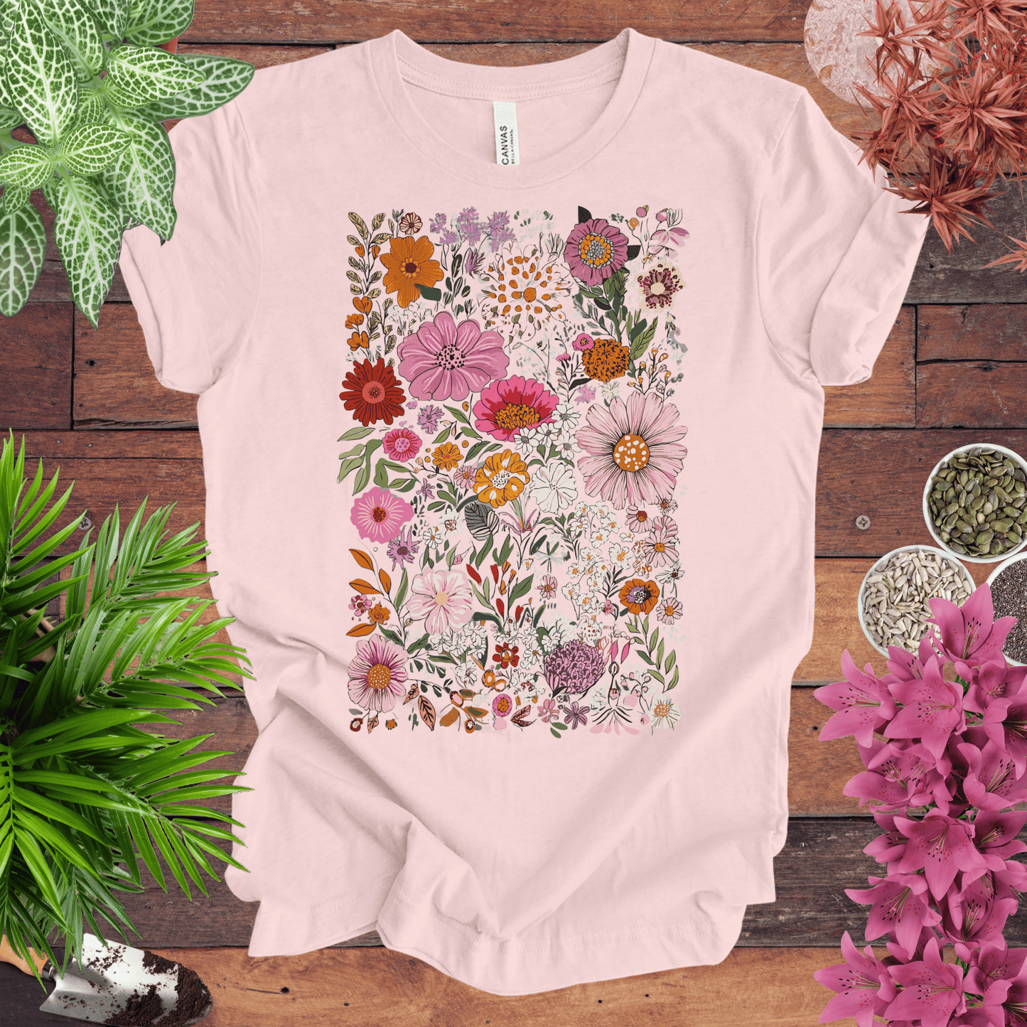 Printify T-Shirt Soft Pink / S Colorful Wildflower Garden T-Shirt