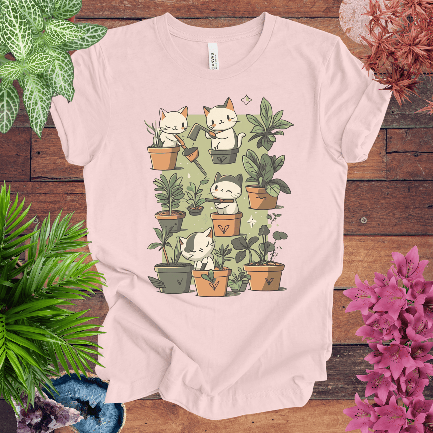 Printify T-Shirt Soft Pink / S Kittens in the Garden T-Shirt